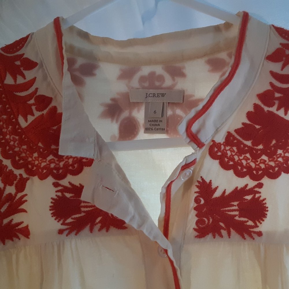 J.Crew yellow blouse with red embroidery